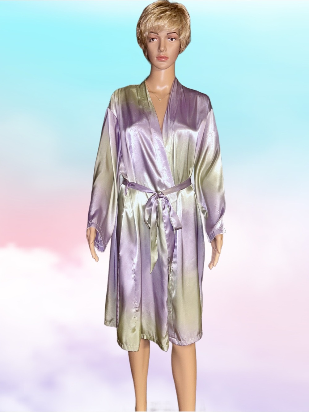 Halston ~ Women’s 1 X-Large ~ Vintage (90’s) ~ Purple & Green ~ Satin Robe